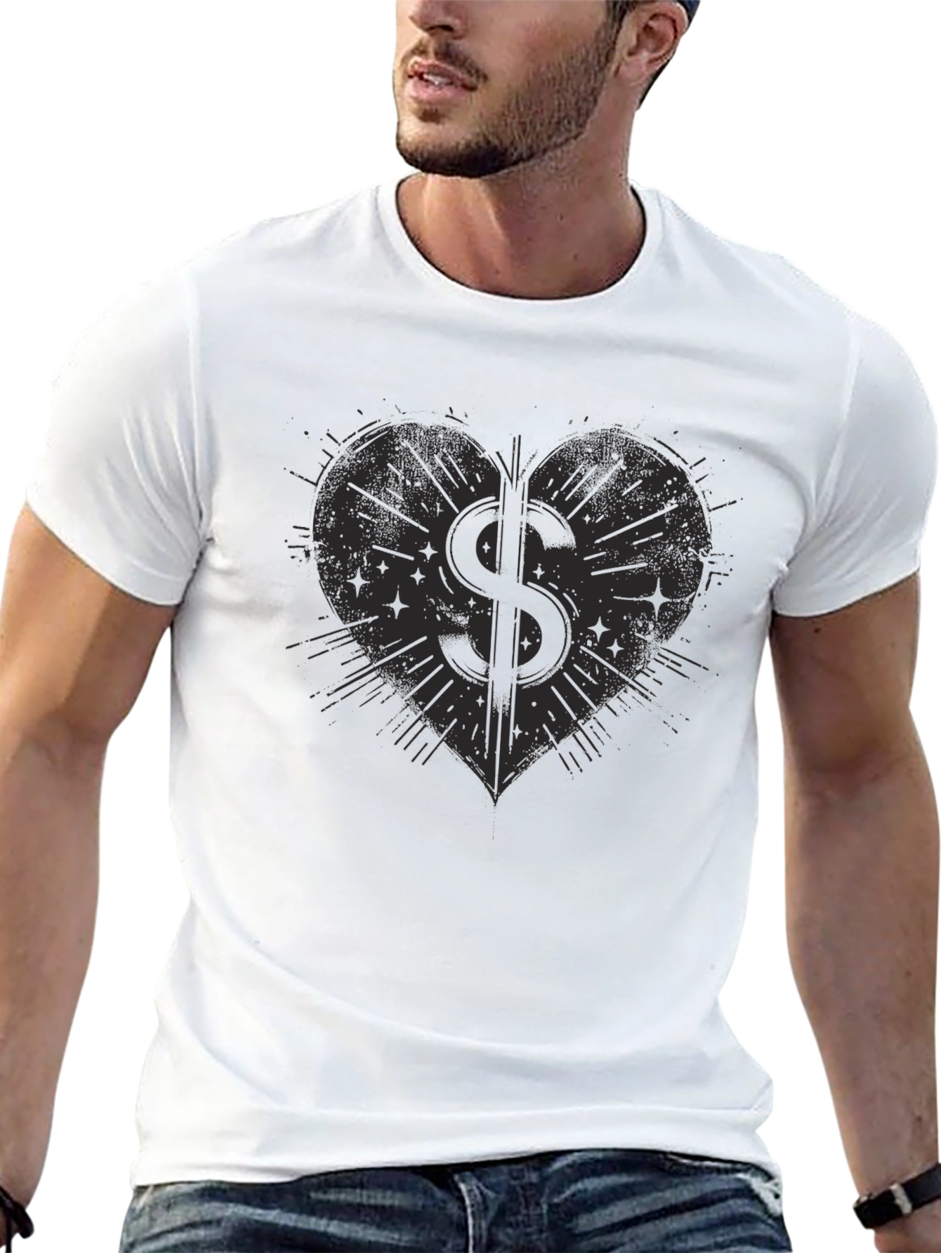 Heart Dollar Sign Graphic Tee - Mens Black T-Shirt