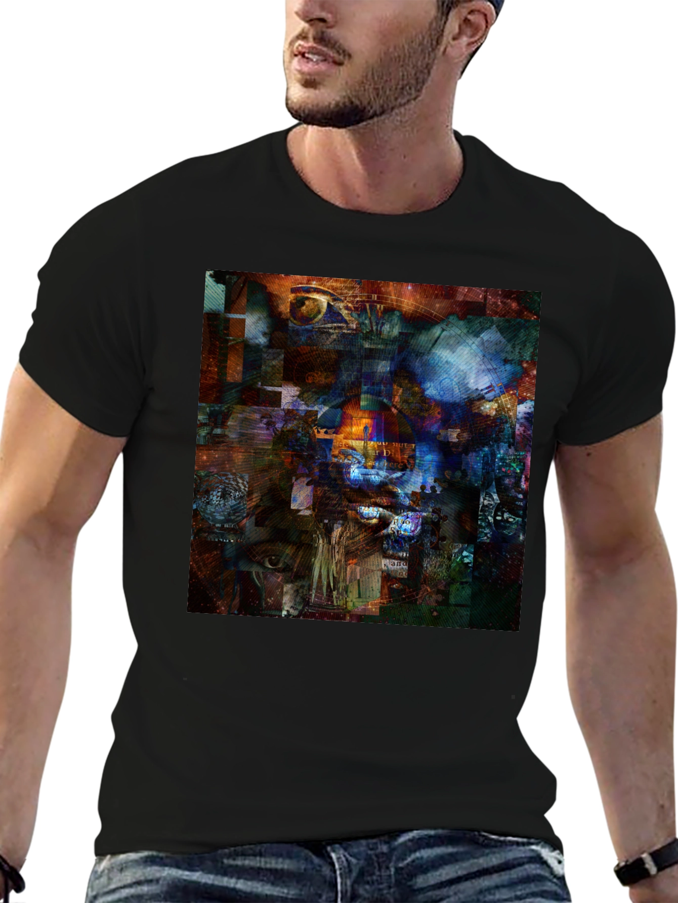 Abstract Collage Art Print Black T-Shirt