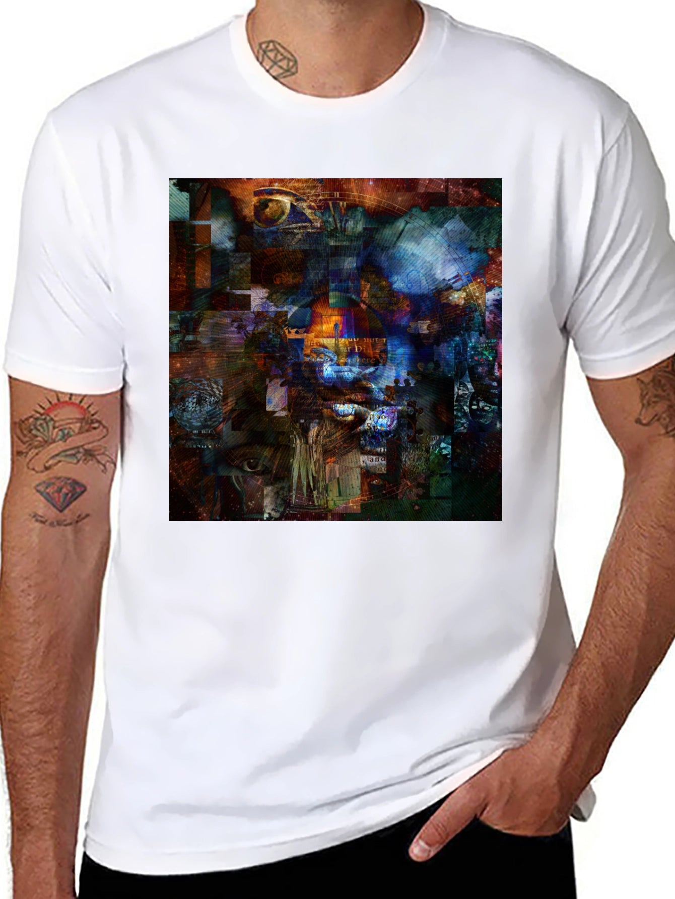 Abstract Collage Art Print Black T-Shirt