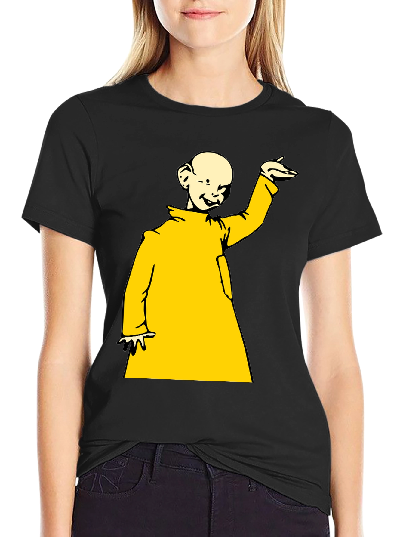 Black T-Shirt with Yellow Cartoon Design
