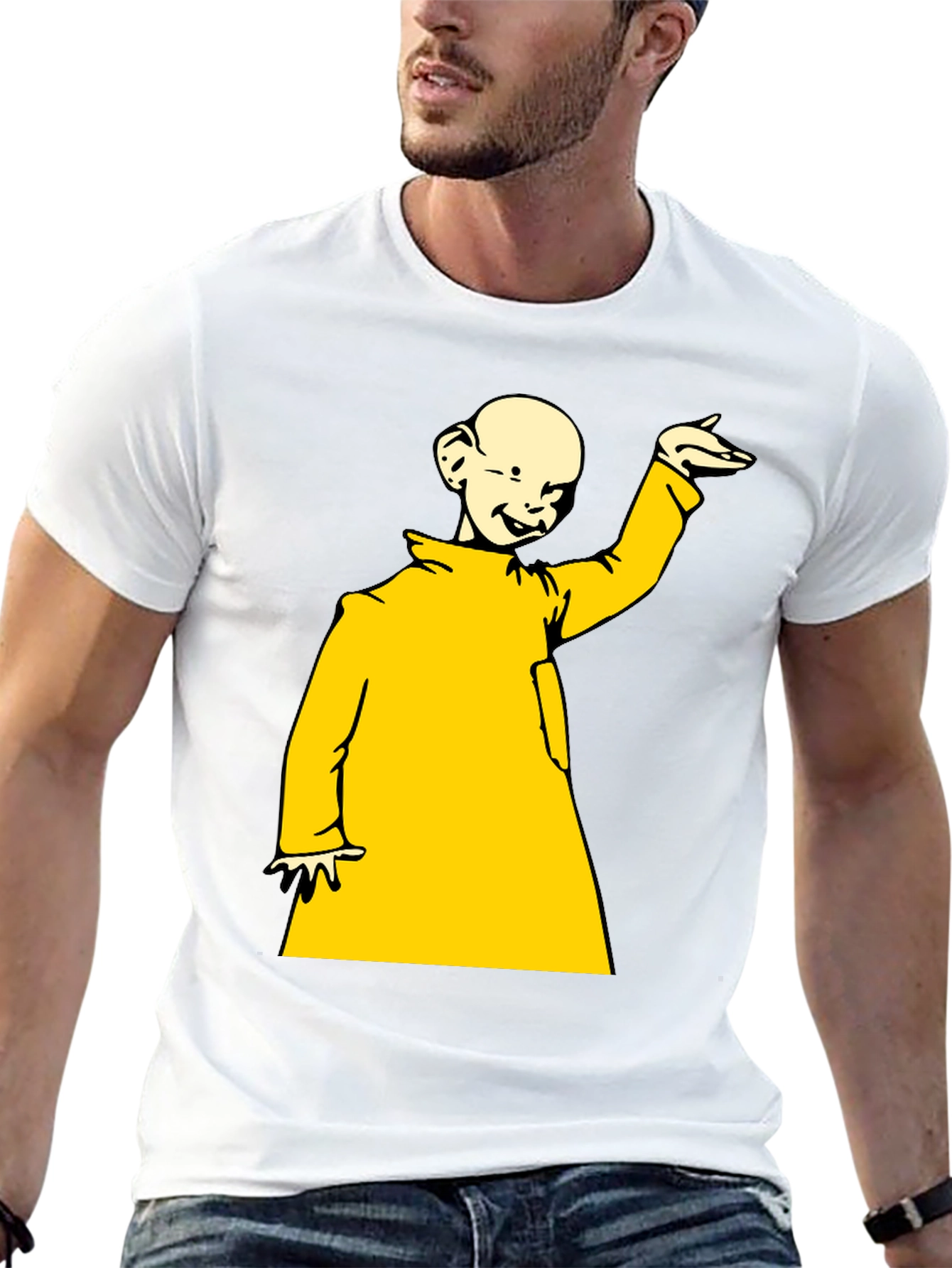 Black T-Shirt with Yellow Cartoon Design