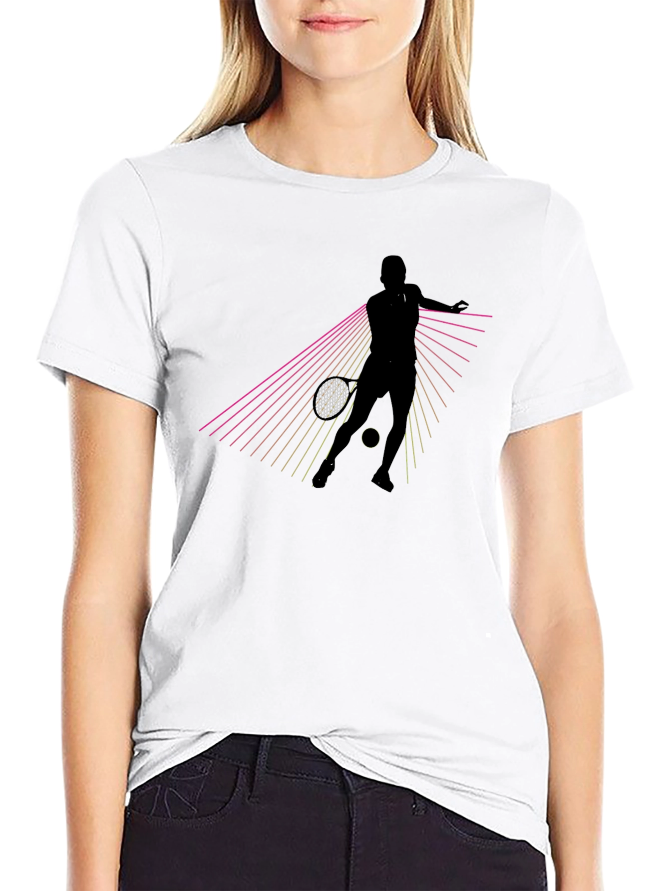Tennis Player Graphic T-Shirt - Black