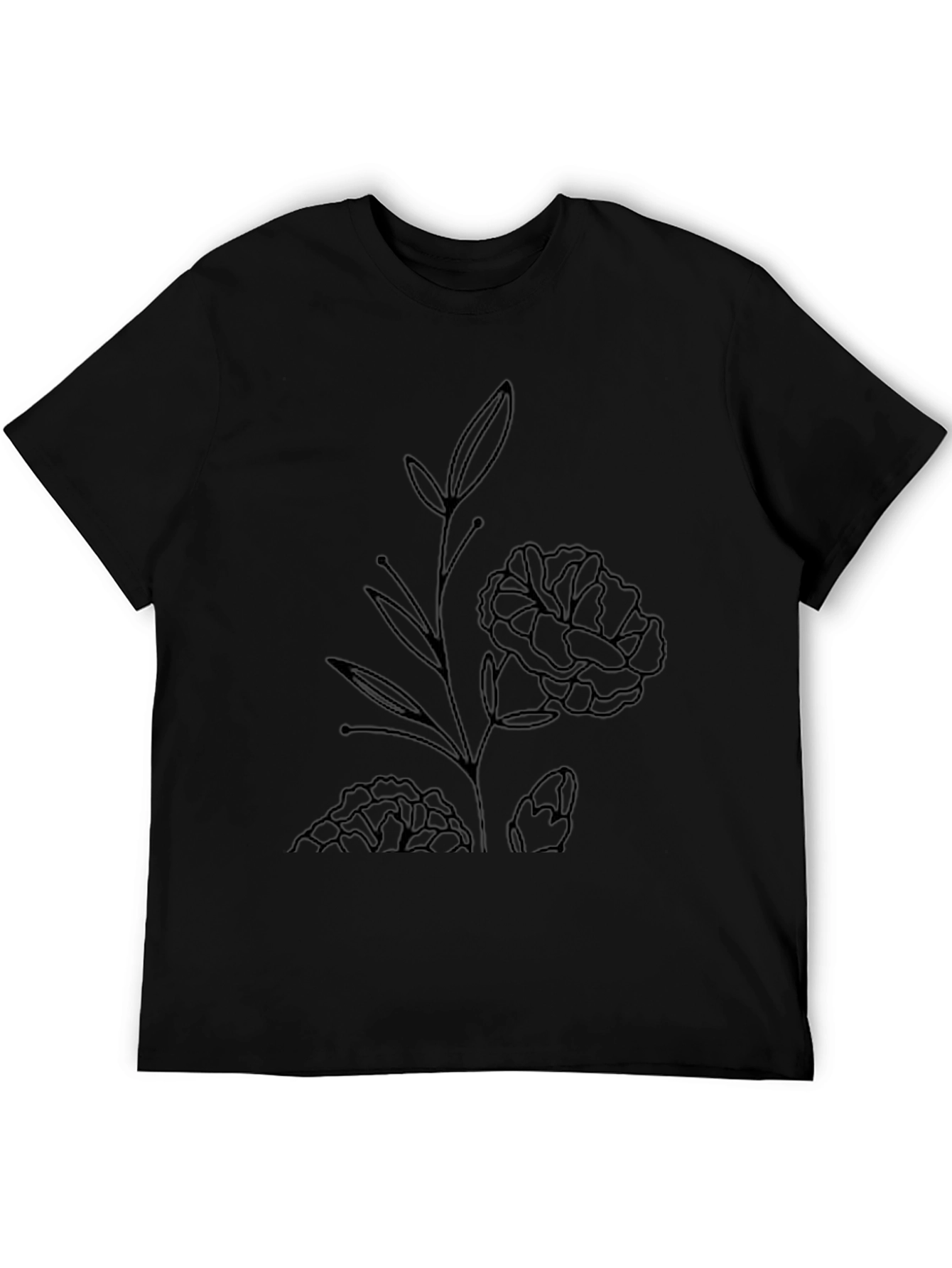 Minimalist Floral Graphic Black T-Shirt