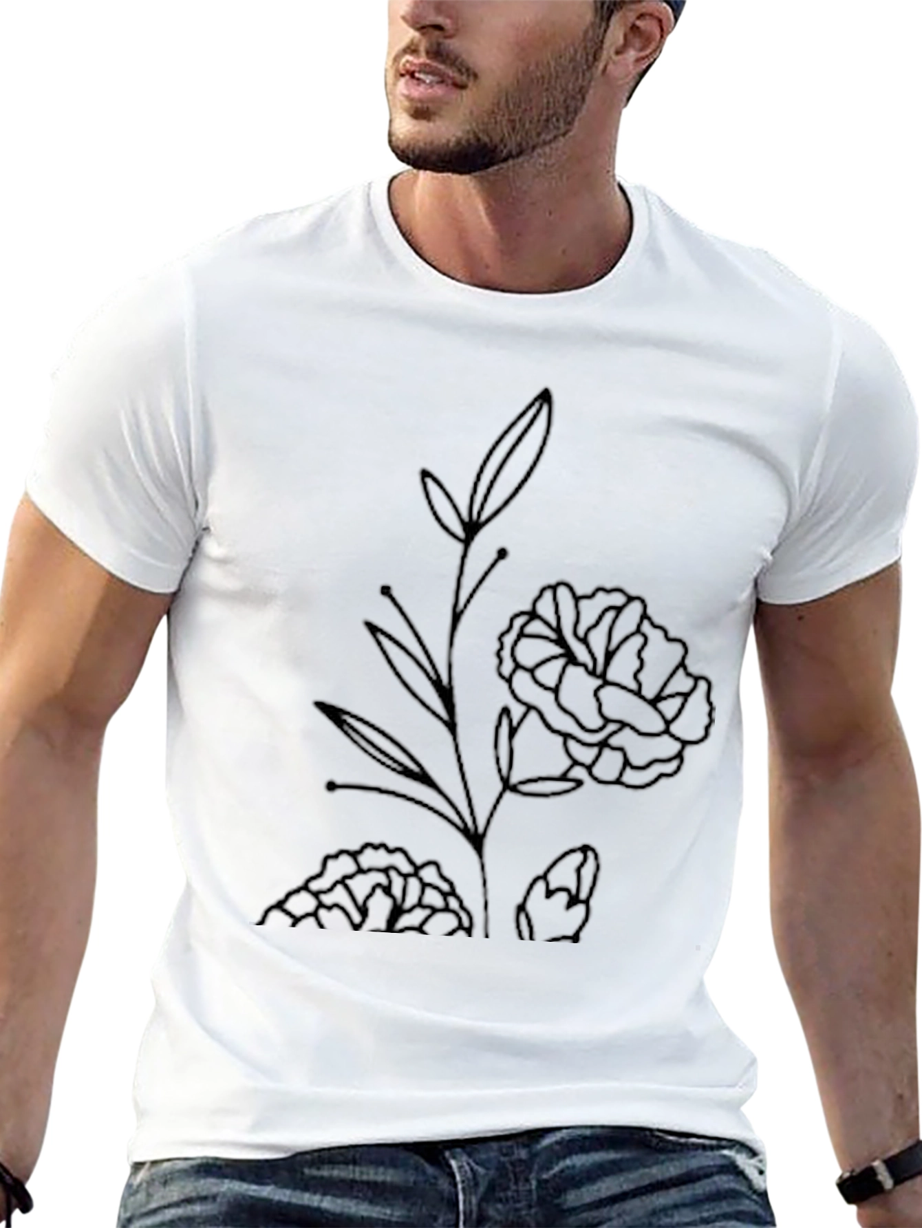Minimalist Floral Graphic Black T-Shirt