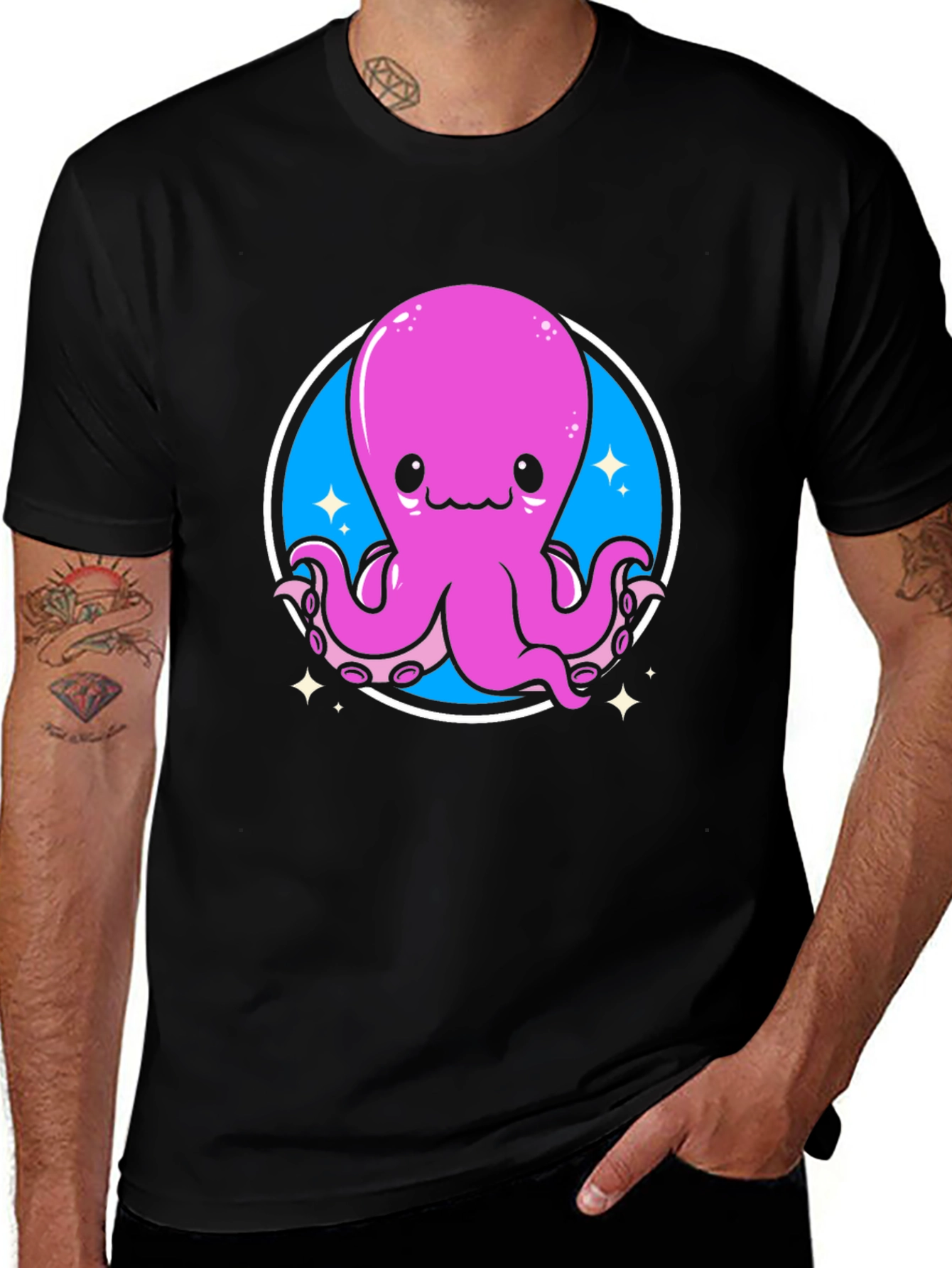 Cute Octopus Graphic Tee - Black Unisex T-Shirt