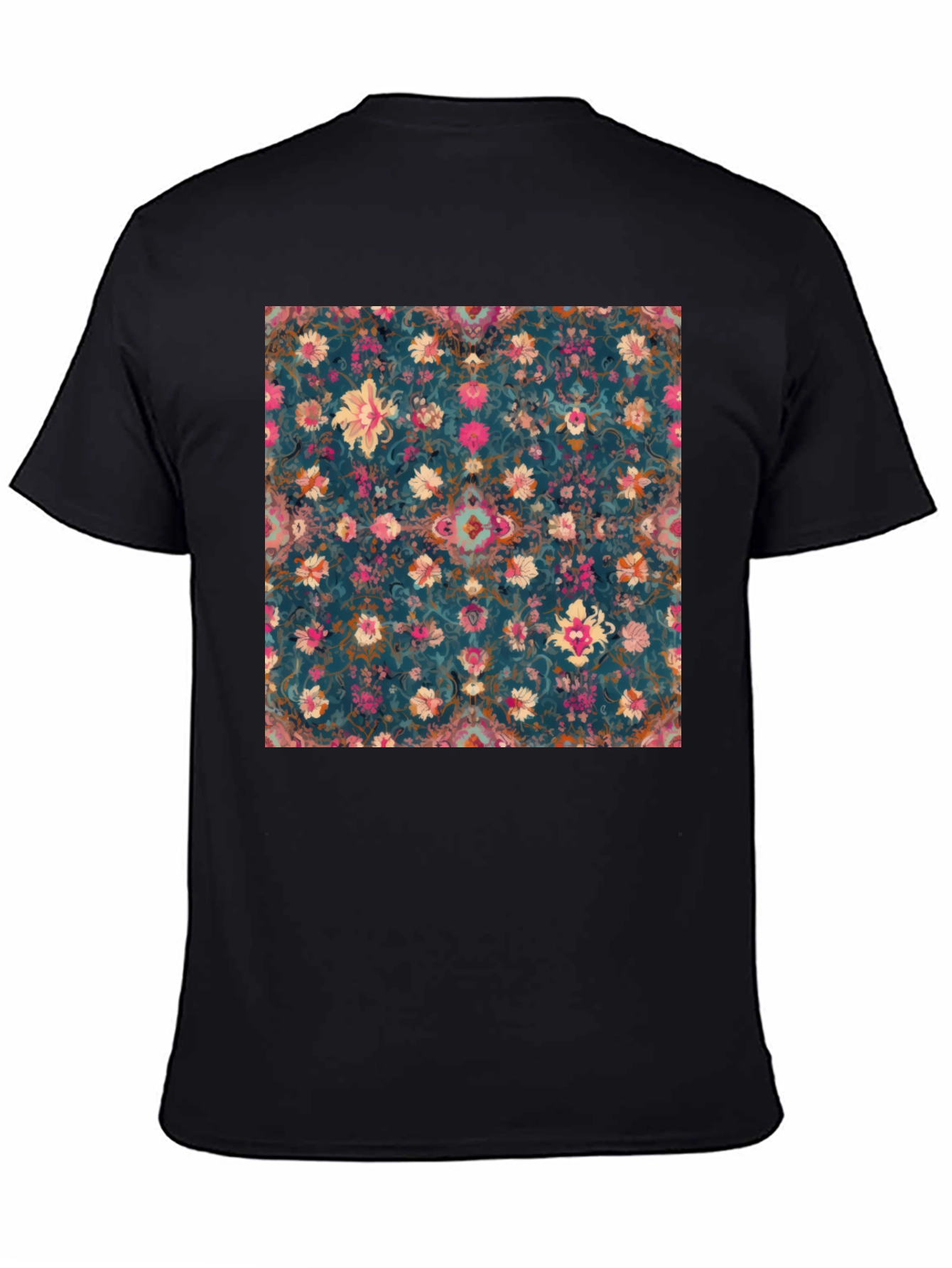 Floral Pattern Black T-Shirt