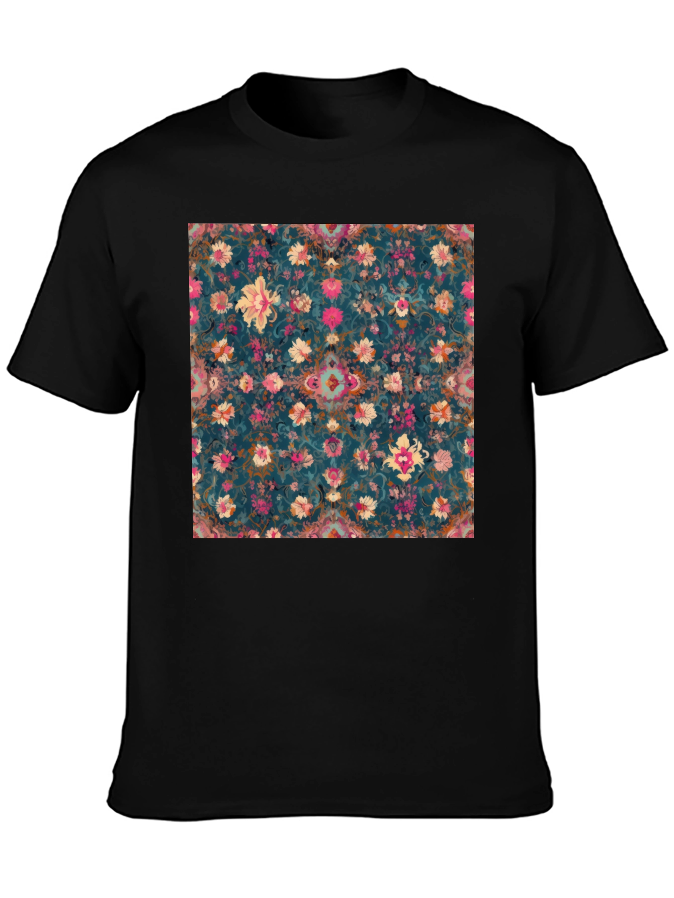 Floral Pattern Black T-Shirt