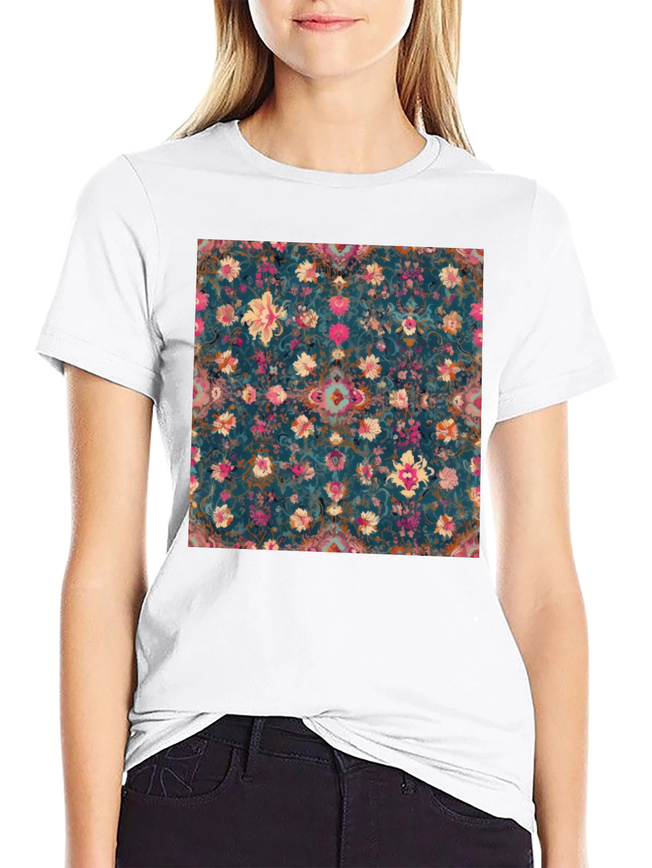 Floral Pattern Black T-Shirt