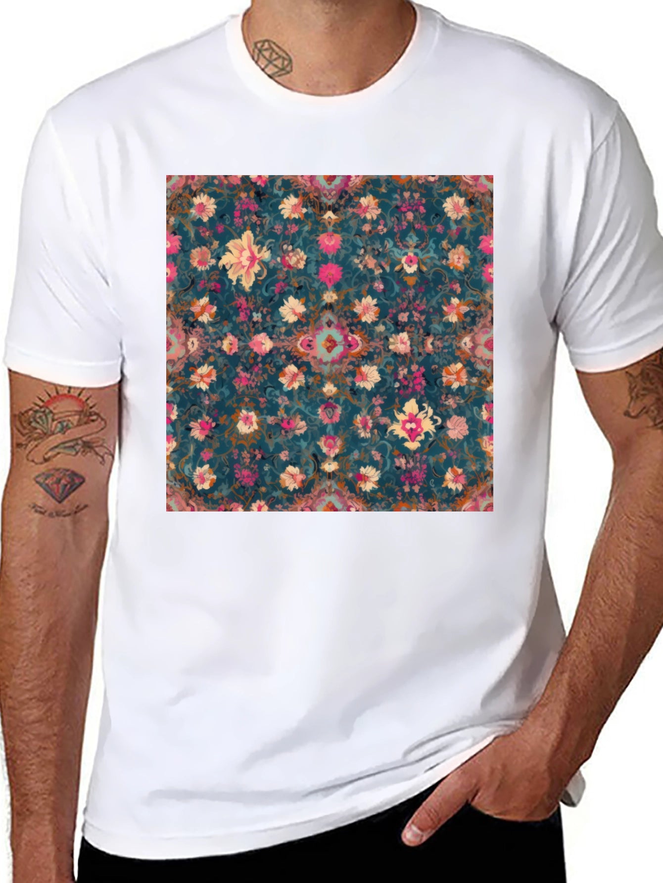 Floral Pattern Black T-Shirt