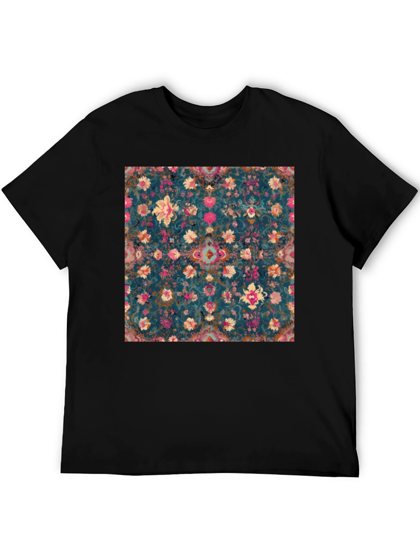 Floral Pattern Black T-Shirt