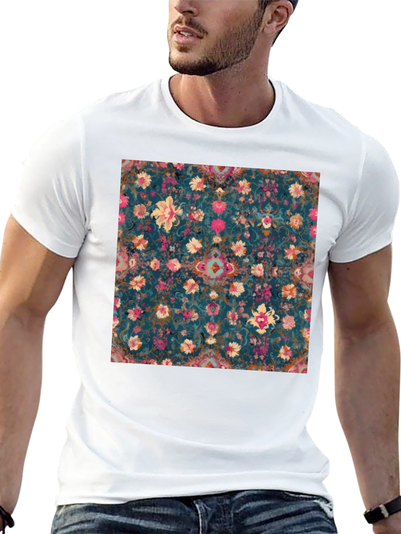 Floral Pattern Black T-Shirt
