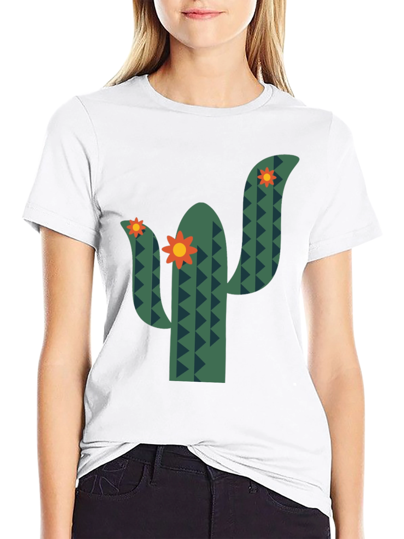 Cactus Flower Graphic Tee - Black Cotton T-Shirt