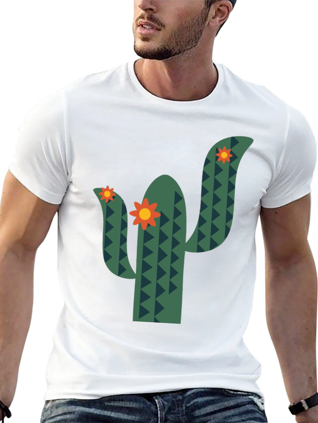Cactus Flower Graphic Tee - Black Cotton T-Shirt