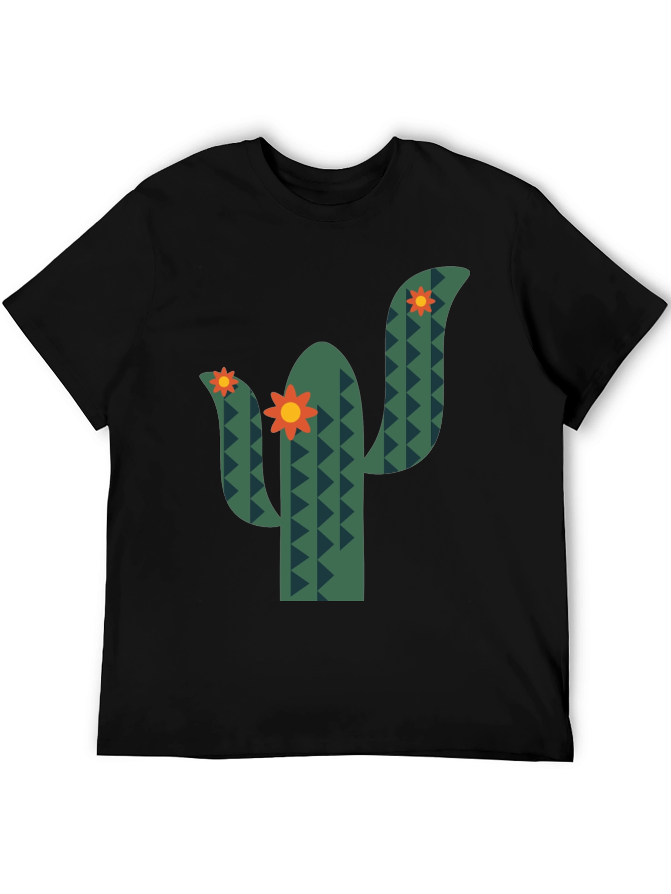 Cactus Flower Graphic Tee - Black Cotton T-Shirt