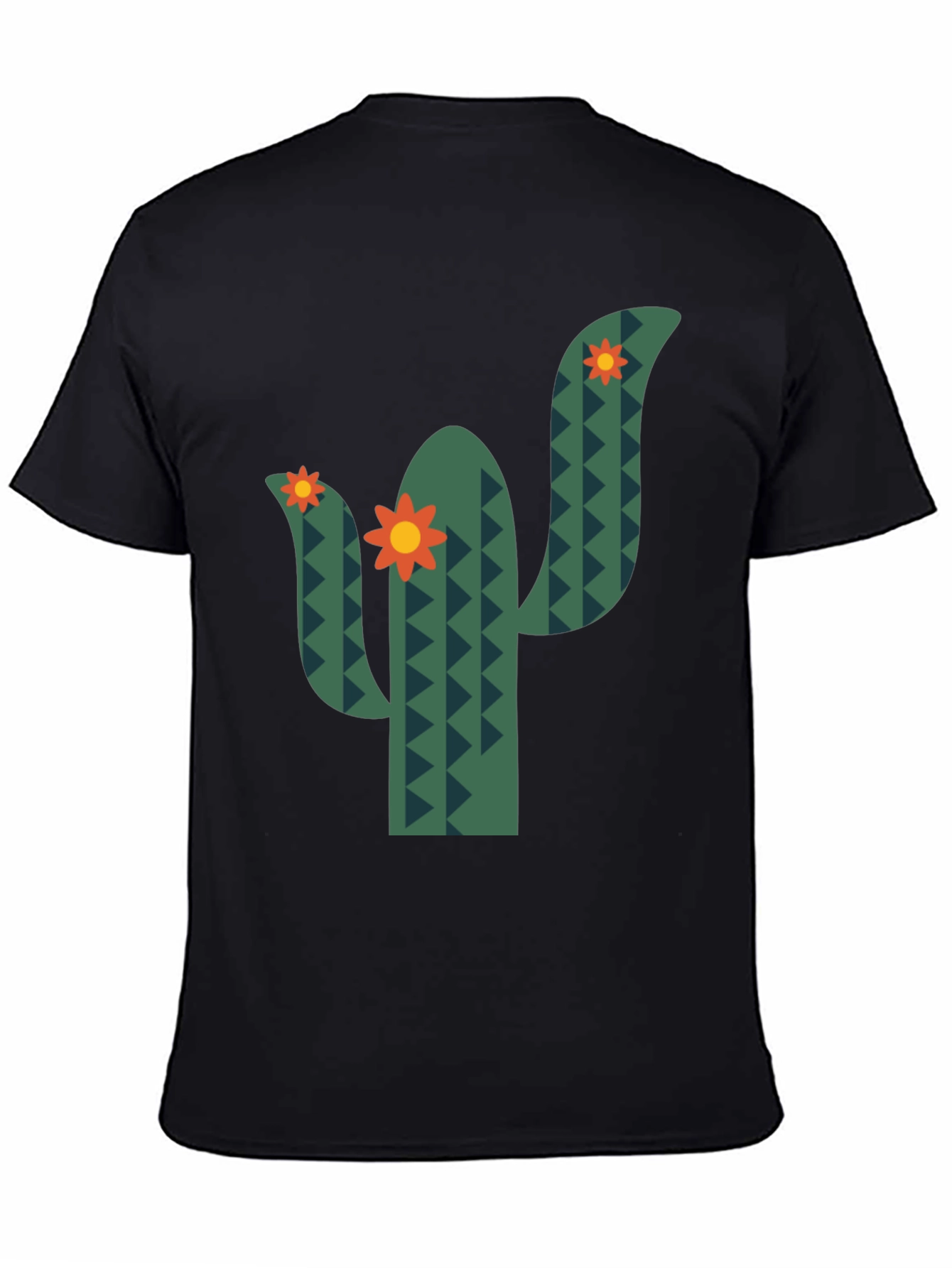 Cactus Flower Graphic Tee - Black Cotton T-Shirt