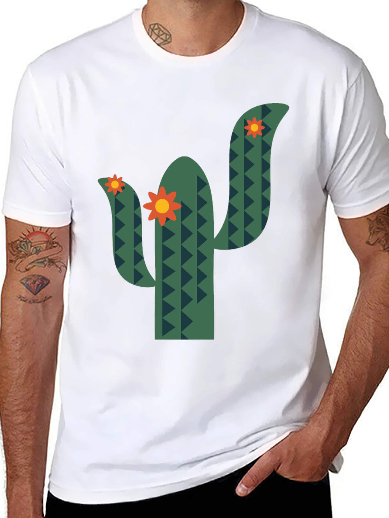 Cactus Flower Graphic Tee - Black Cotton T-Shirt