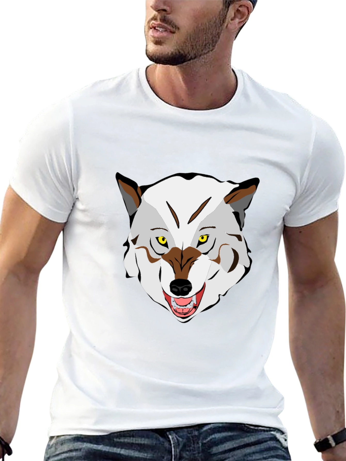 Wolf Graphic Print Crew Neck T-Shirt