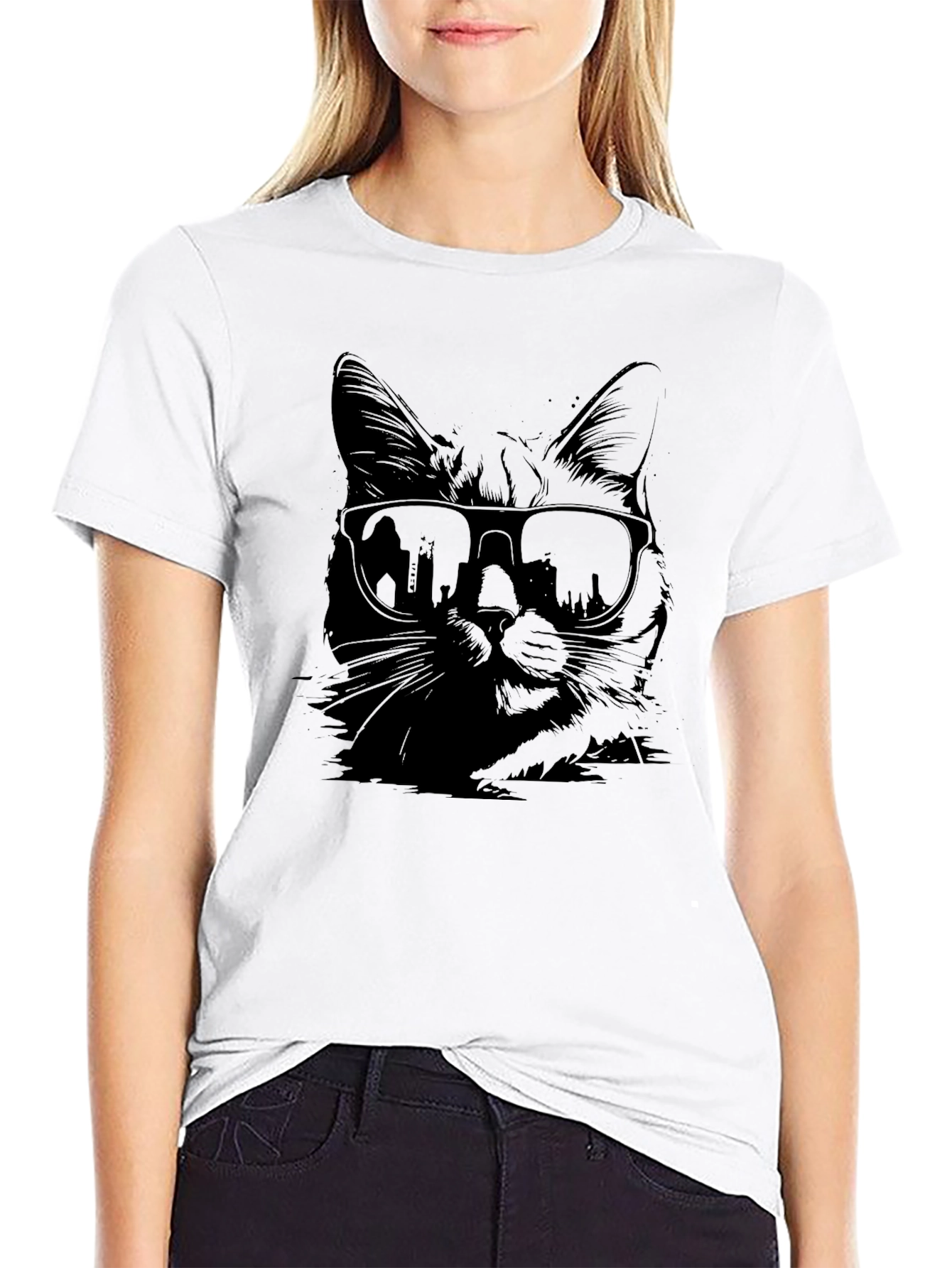 Cool Cat in Shades Graphic T-Shirt - Black