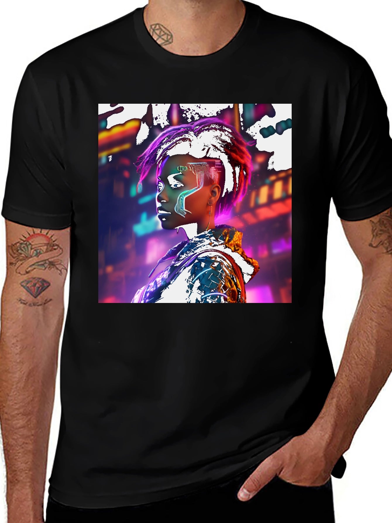 Cyberpunk Futuristic Woman Black T-shirt