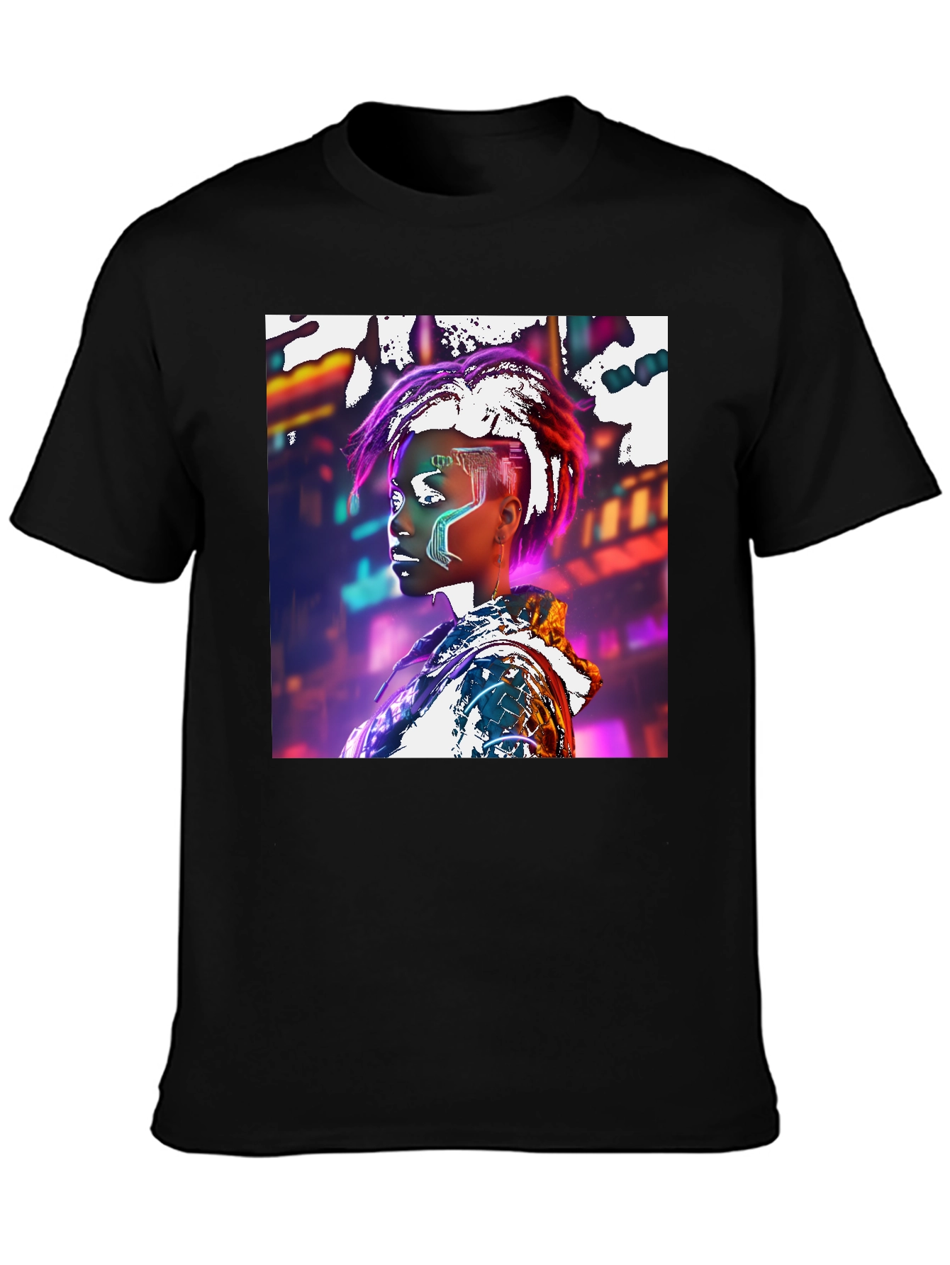 Cyberpunk Futuristic Woman Black T-shirt