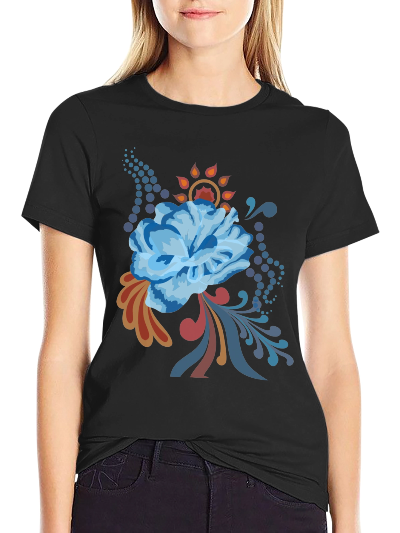Floral Graphic Tee - Black Cotton Comfort