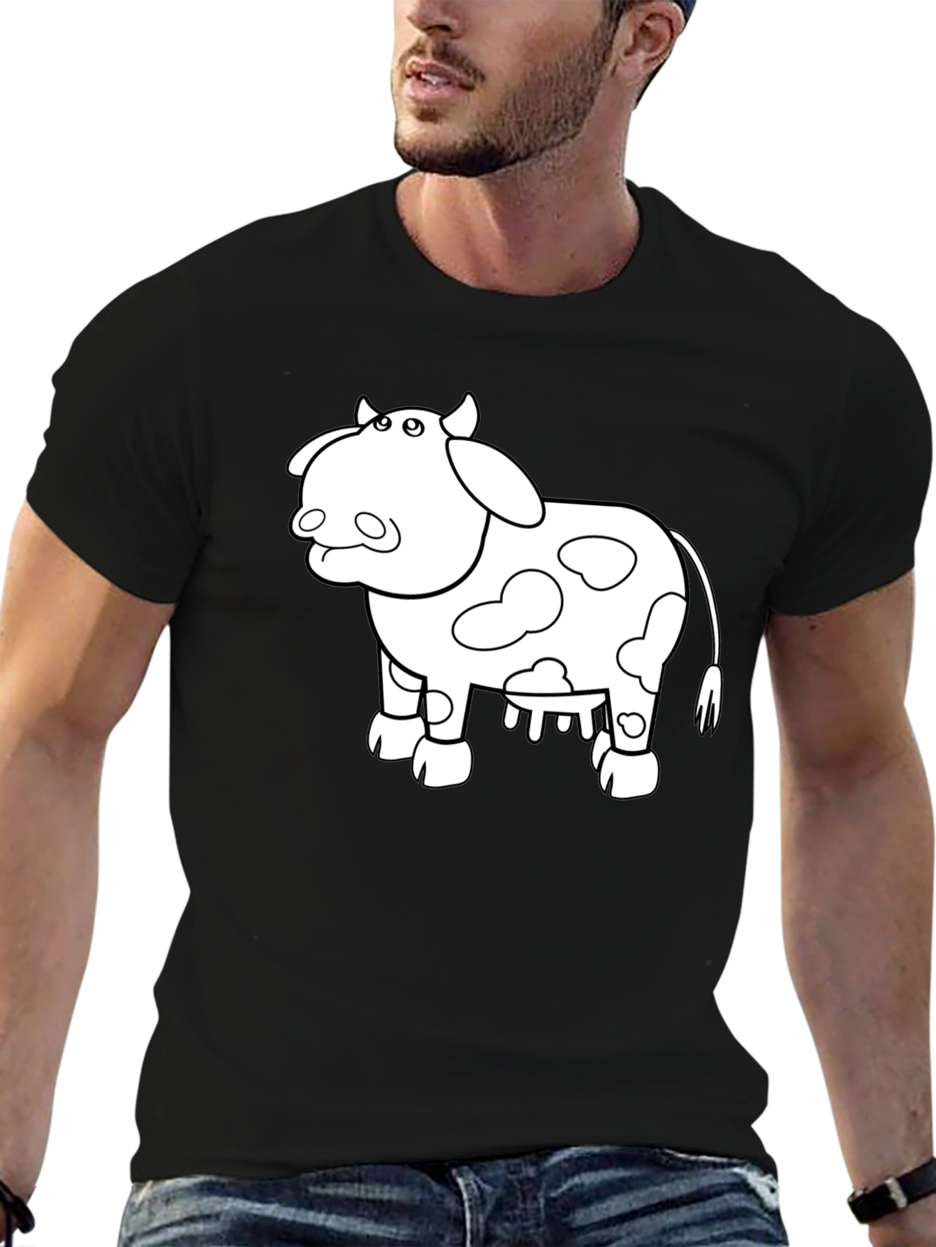 Cow Graphic Print T-Shirt - Casual Black Tee