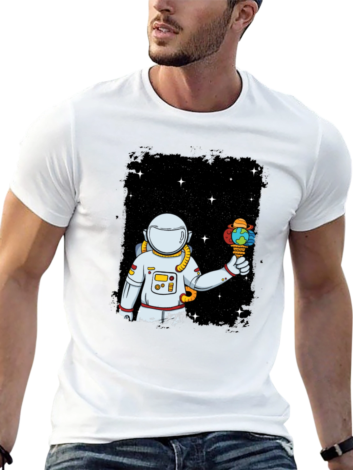 Astronaut Earth Ice Cream Graphic T-Shirt
