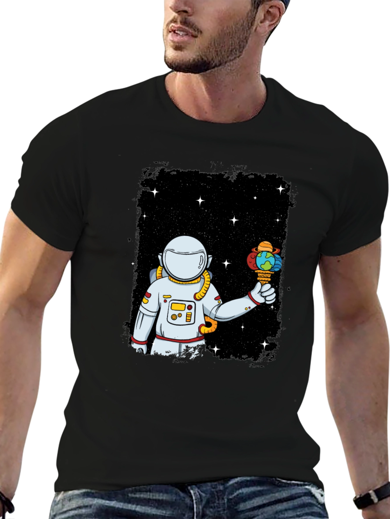 Astronaut Earth Ice Cream Graphic T-Shirt