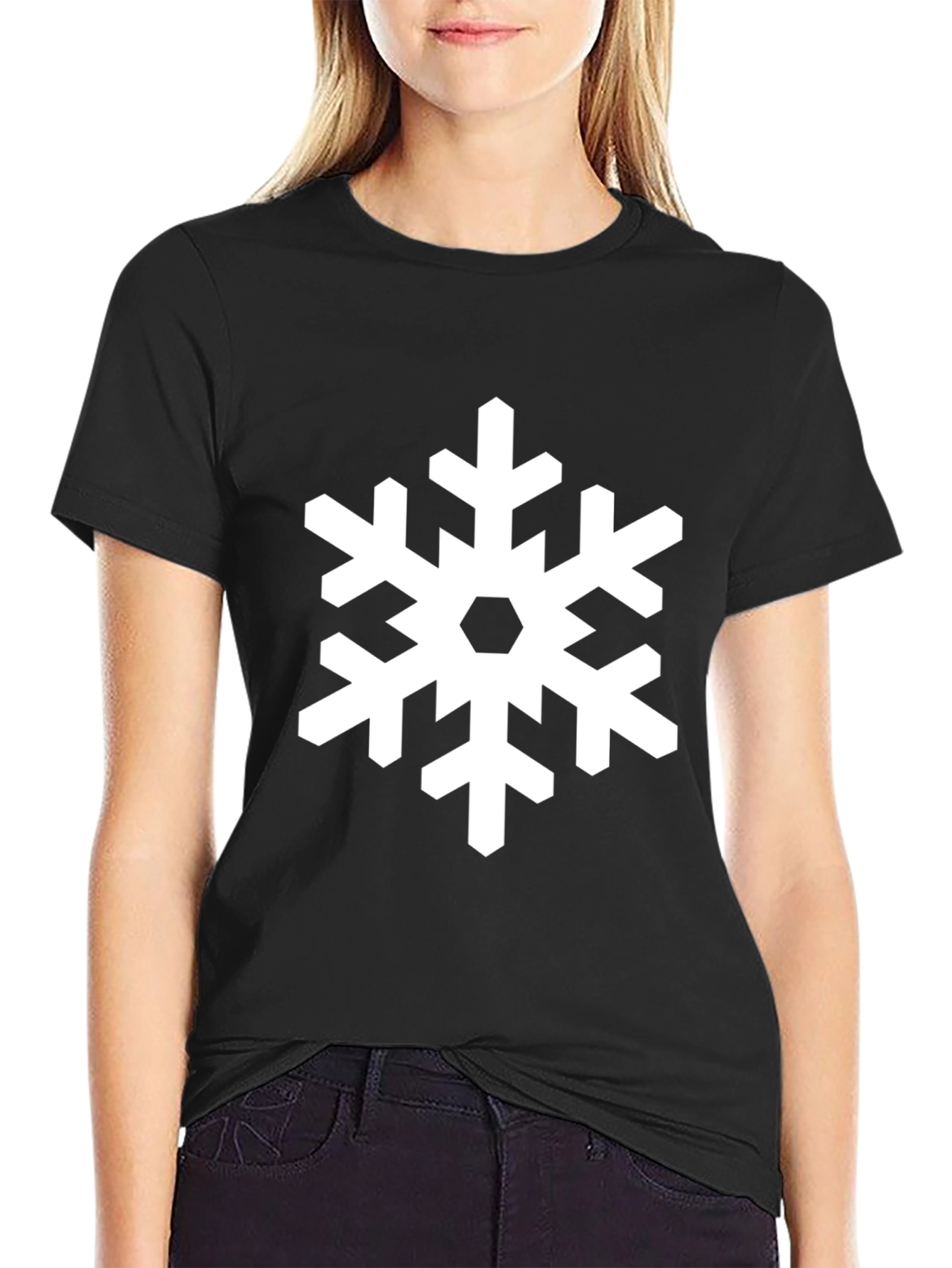 Snowflake Graphic Print Black T-Shirt