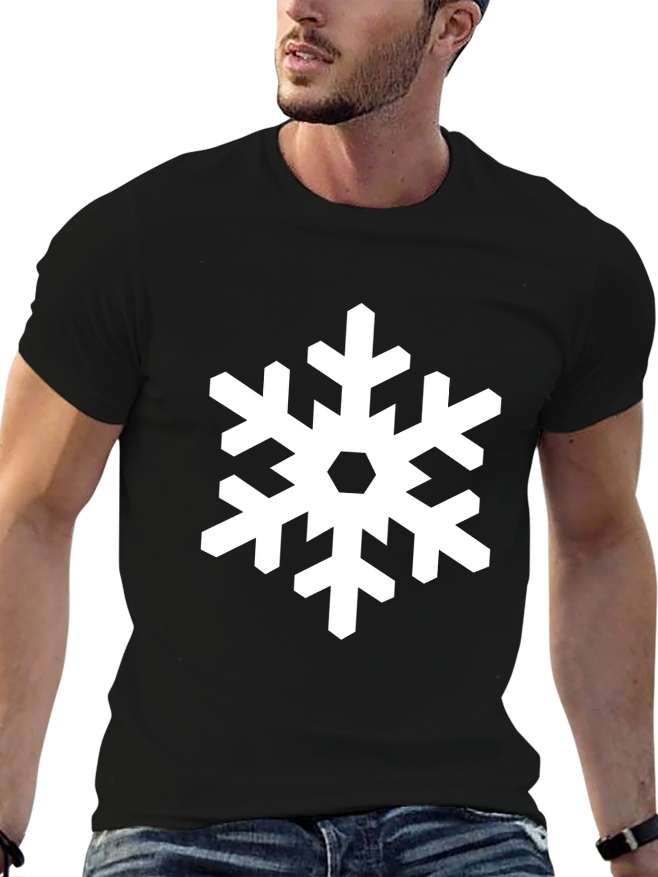 Snowflake Graphic Print Black T-Shirt