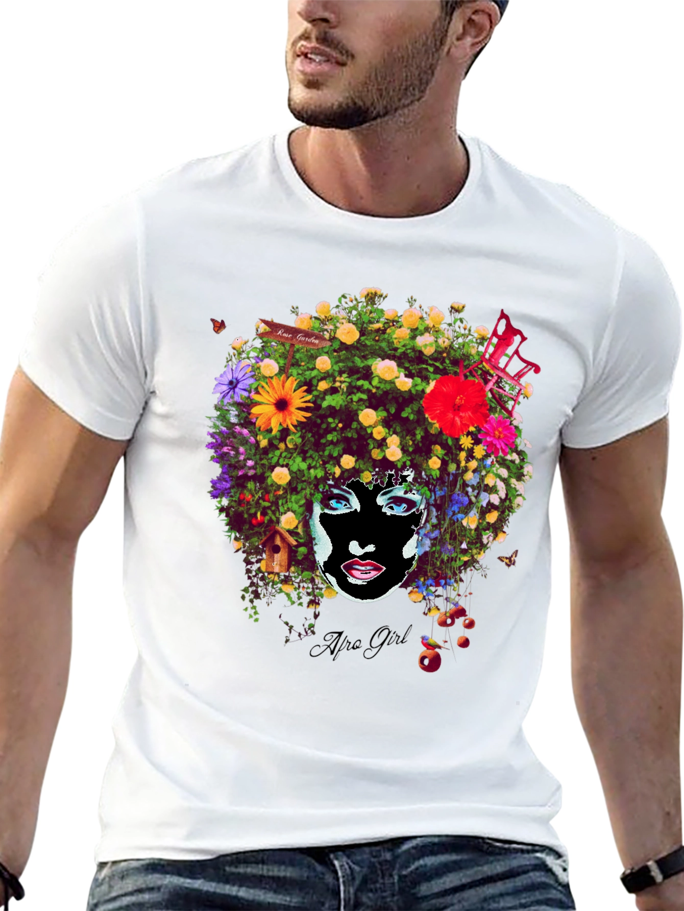 Afro Girl Floral Print T-Shirt