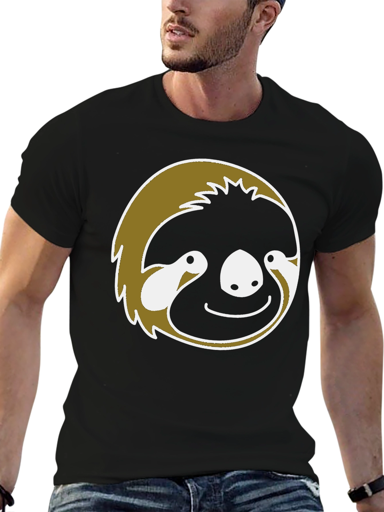 Sloth Face Graphic T-Shirt - Black