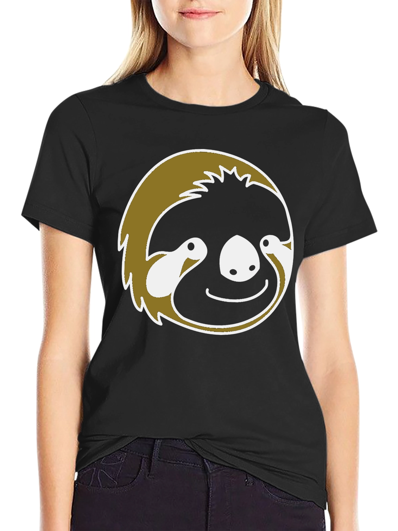 Sloth Face Graphic T-Shirt - Black