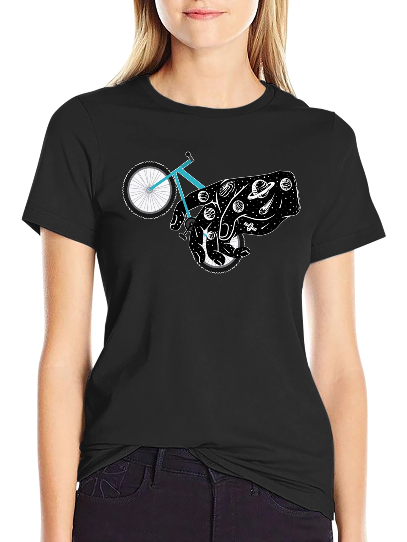Cosmic Cyclist Black Graphic Tee