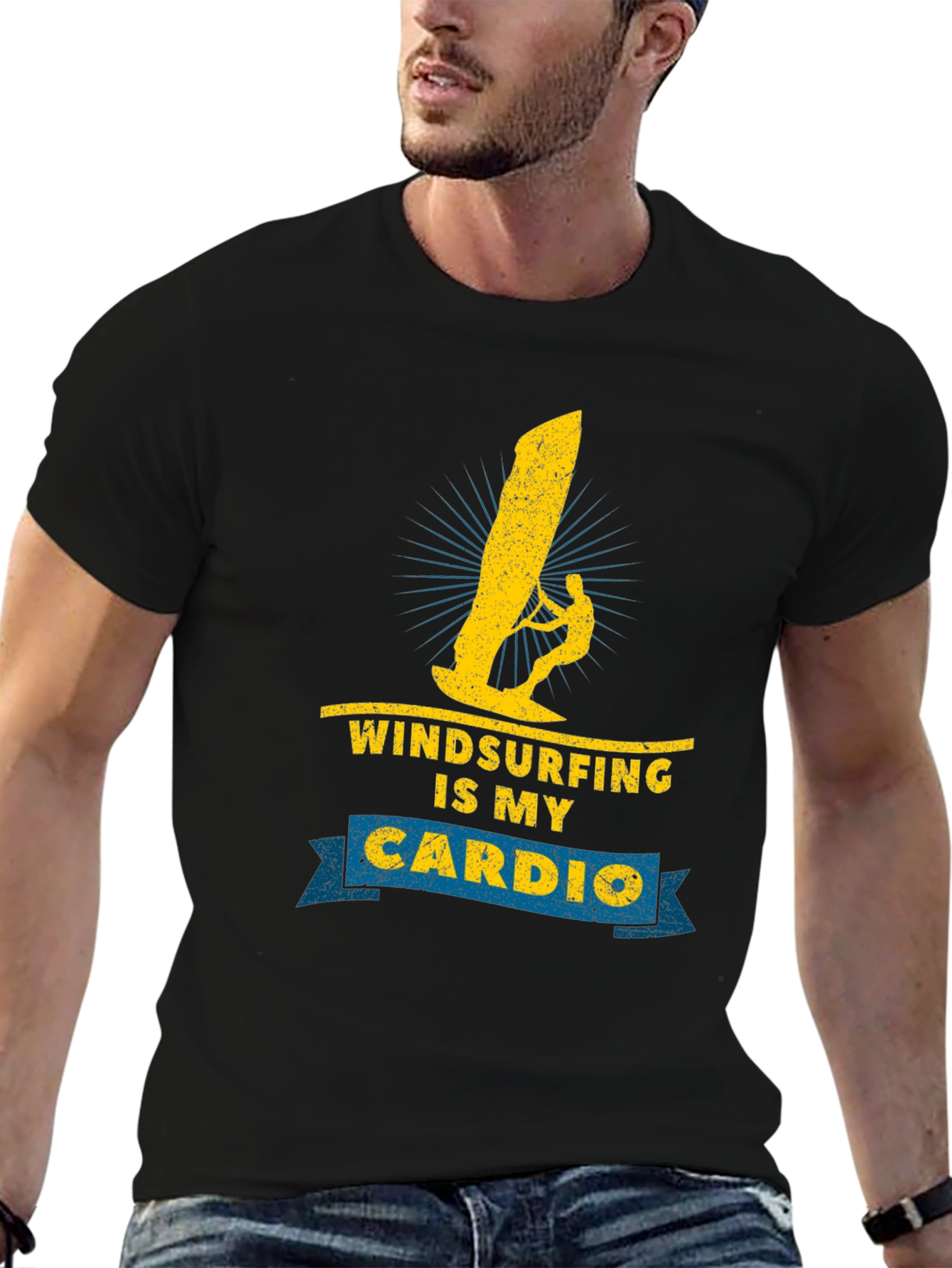 Windsurfing is My Cardio Black T-Shirt
