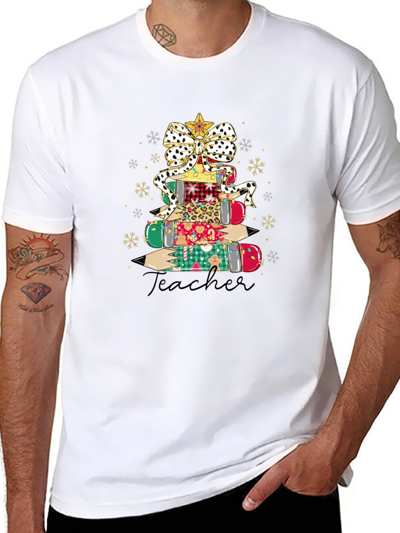 Teacher Christmas Pencil Stack T-Shirt