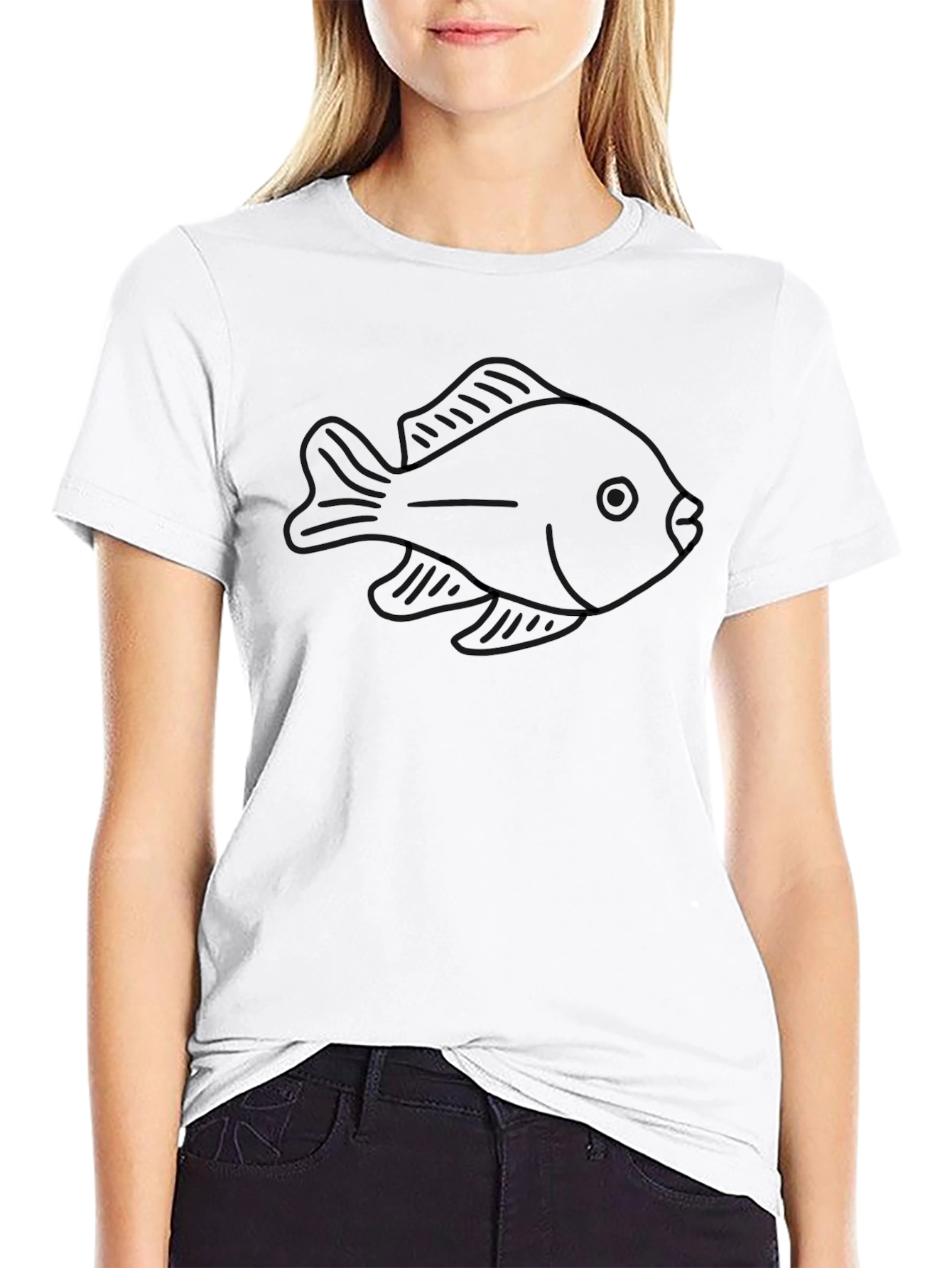 Fish Outline Graphic T-Shirt - Black Casual Wear