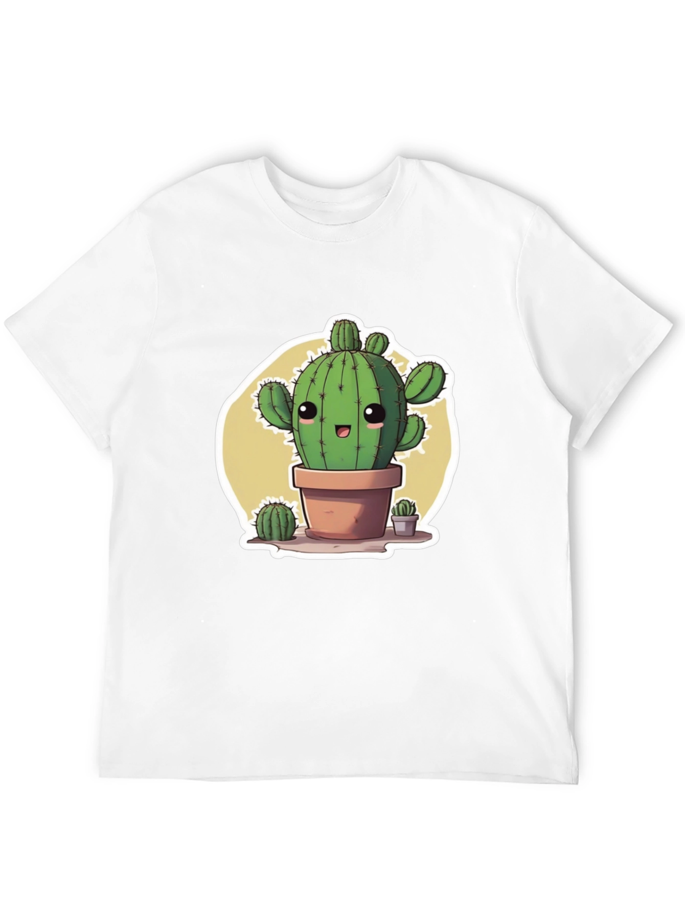 Cute Cartoon Cactus Black T-Shirt