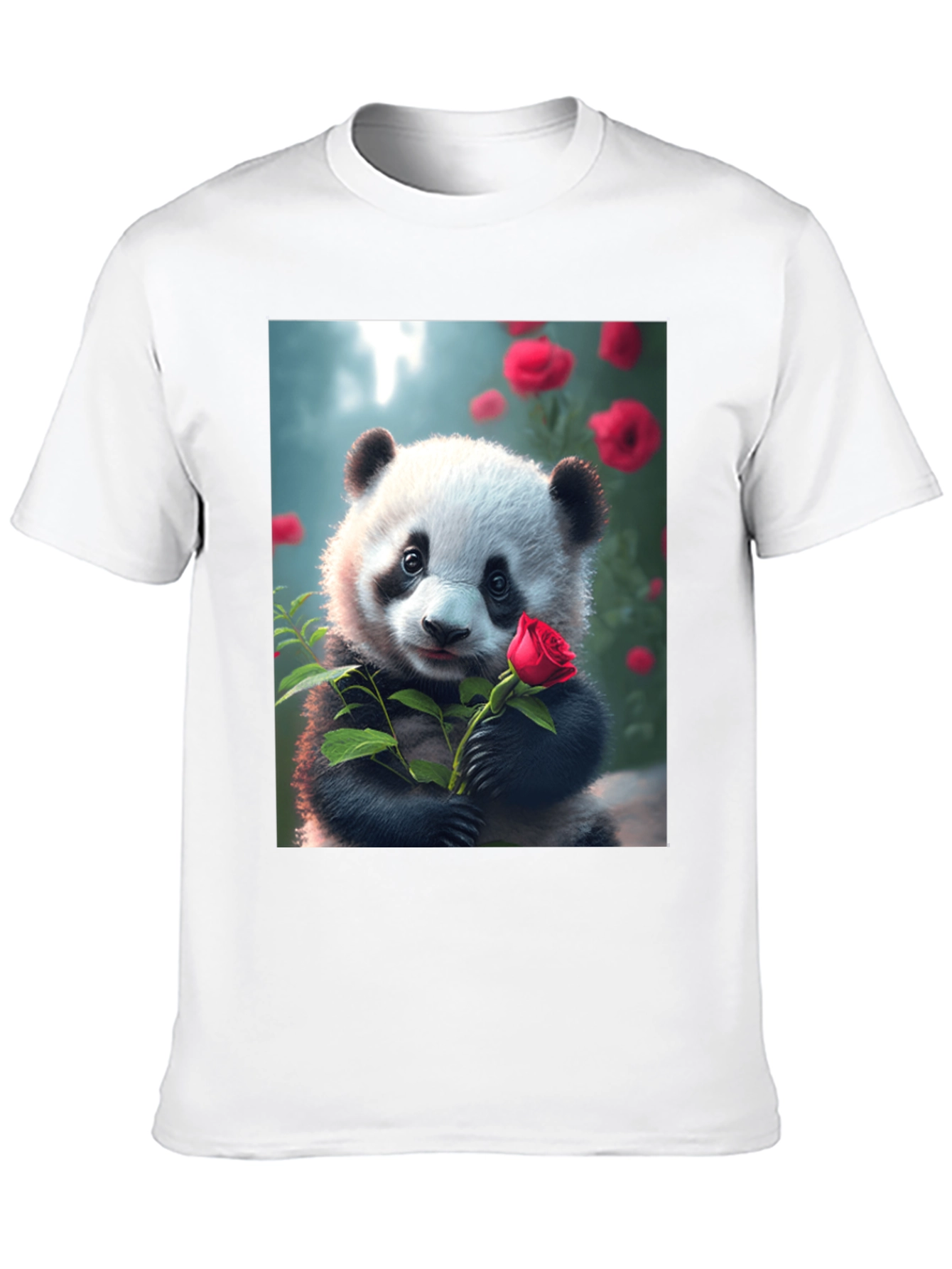 Panda with Rose Graphic Tee - Unique Black T-Shirt