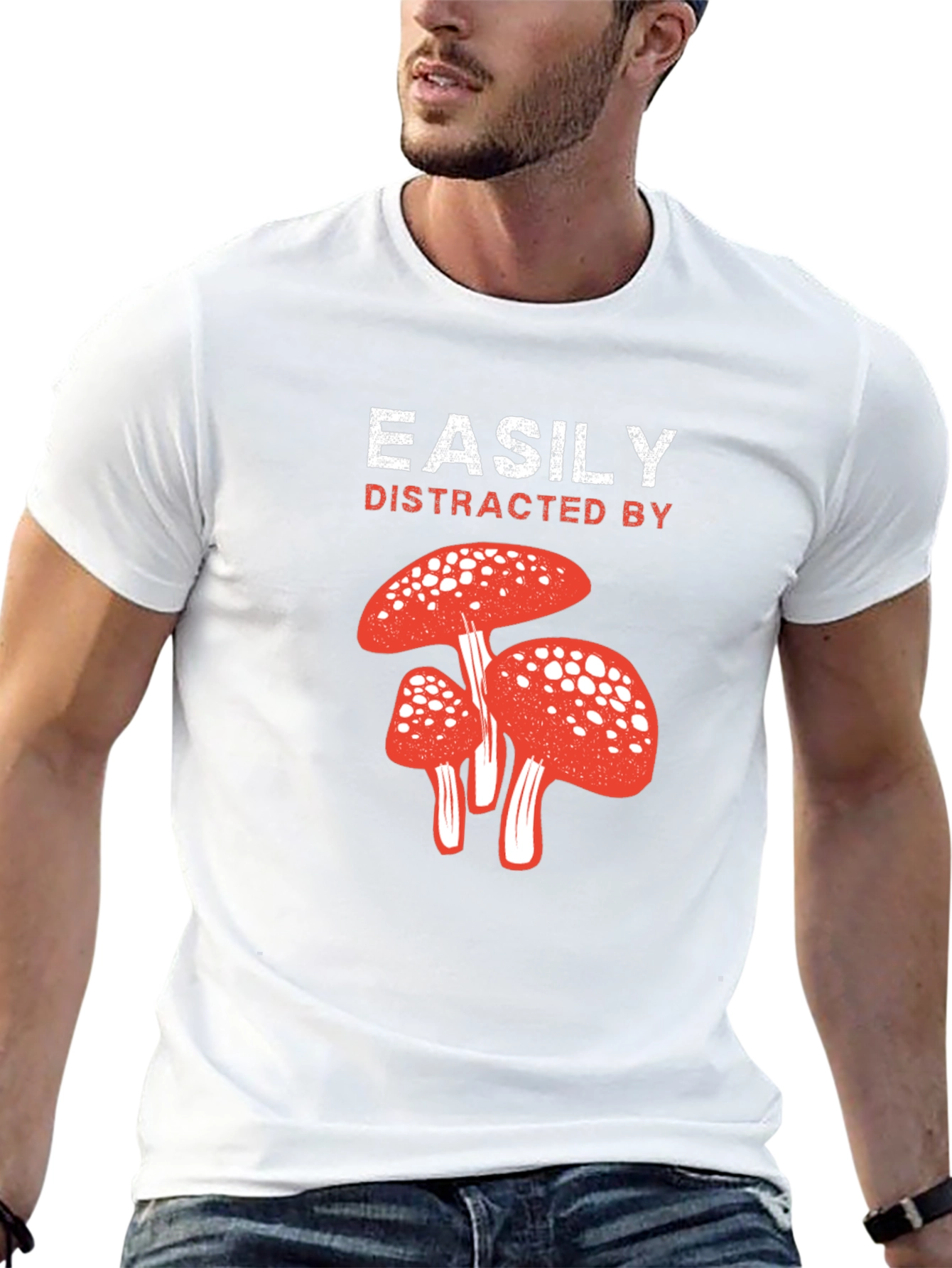 Easily Distracted By Mushrooms Black T-Shirt