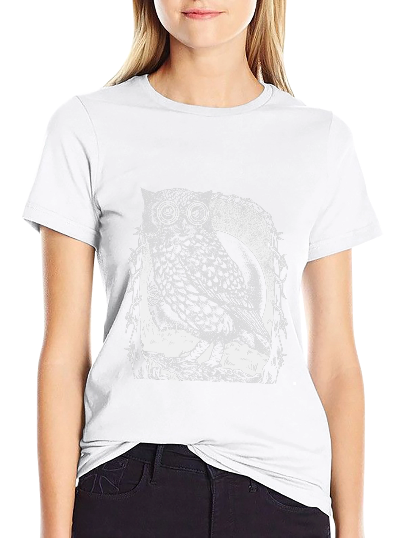 Owl With Glasses Graphic Tee - Black
