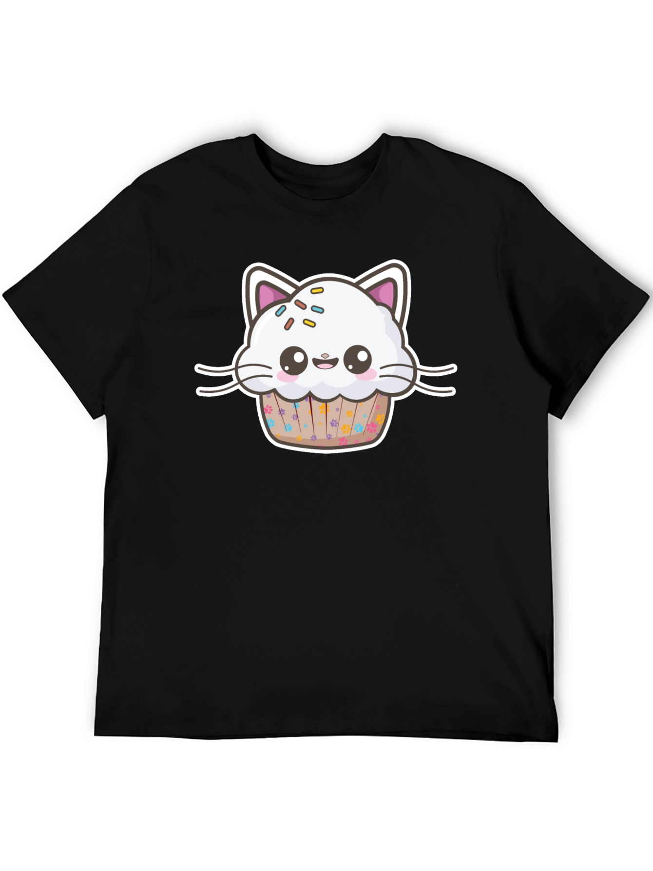 Cute Kawaii Cat Cupcake Black T-Shirt