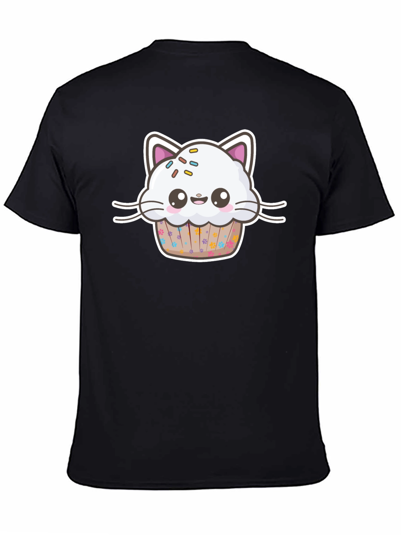Cute Kawaii Cat Cupcake Black T-Shirt