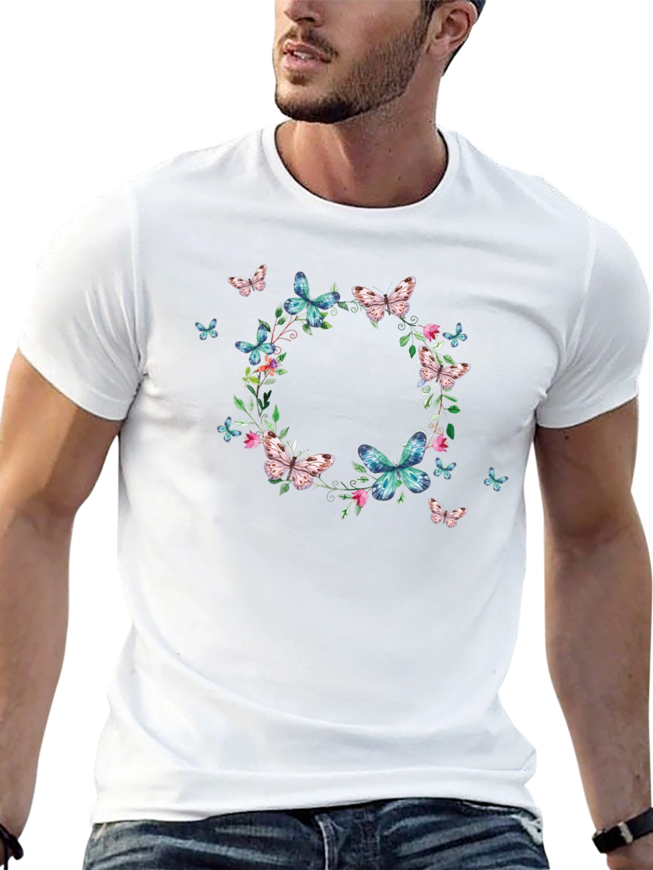Butterfly Wreath Graphic Black T-Shirt