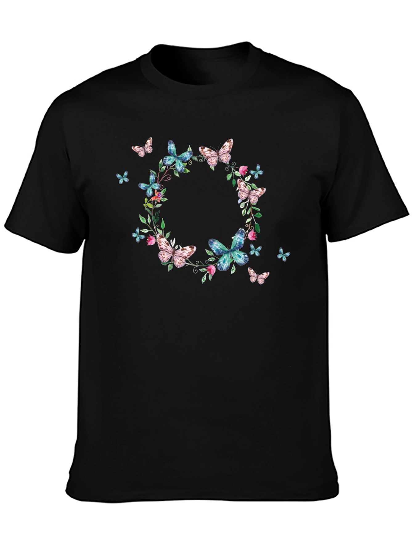 Butterfly Wreath Graphic Black T-Shirt