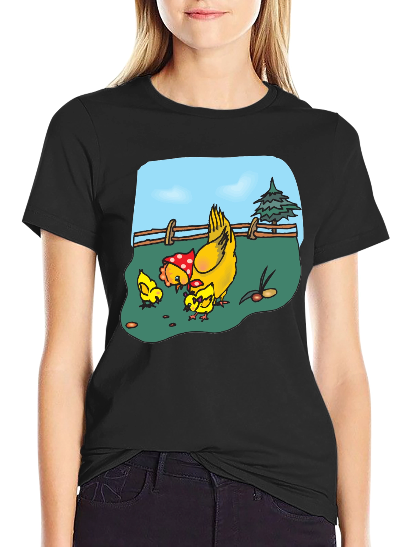 Chicken & Chicks Cartoon T-Shirt