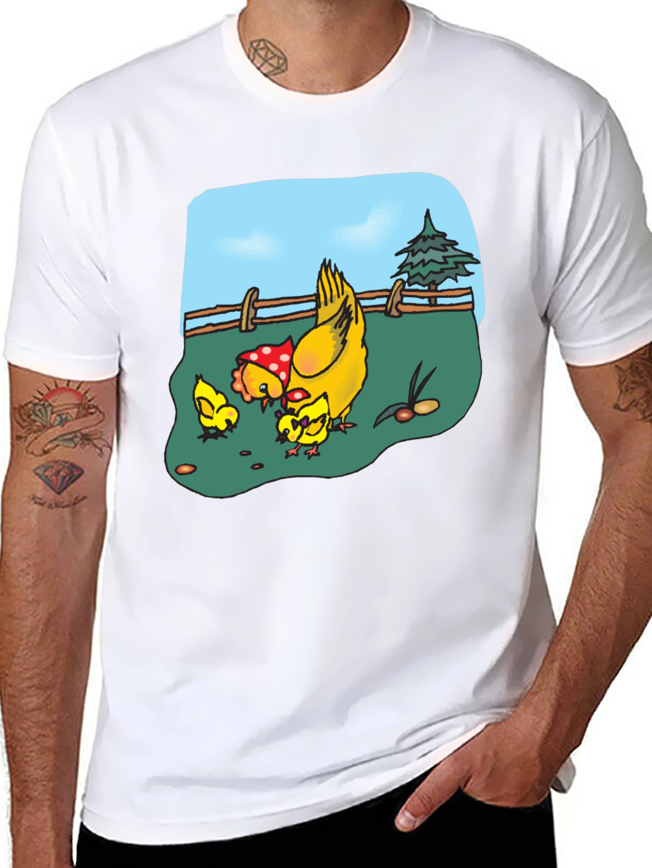 Chicken & Chicks Cartoon T-Shirt