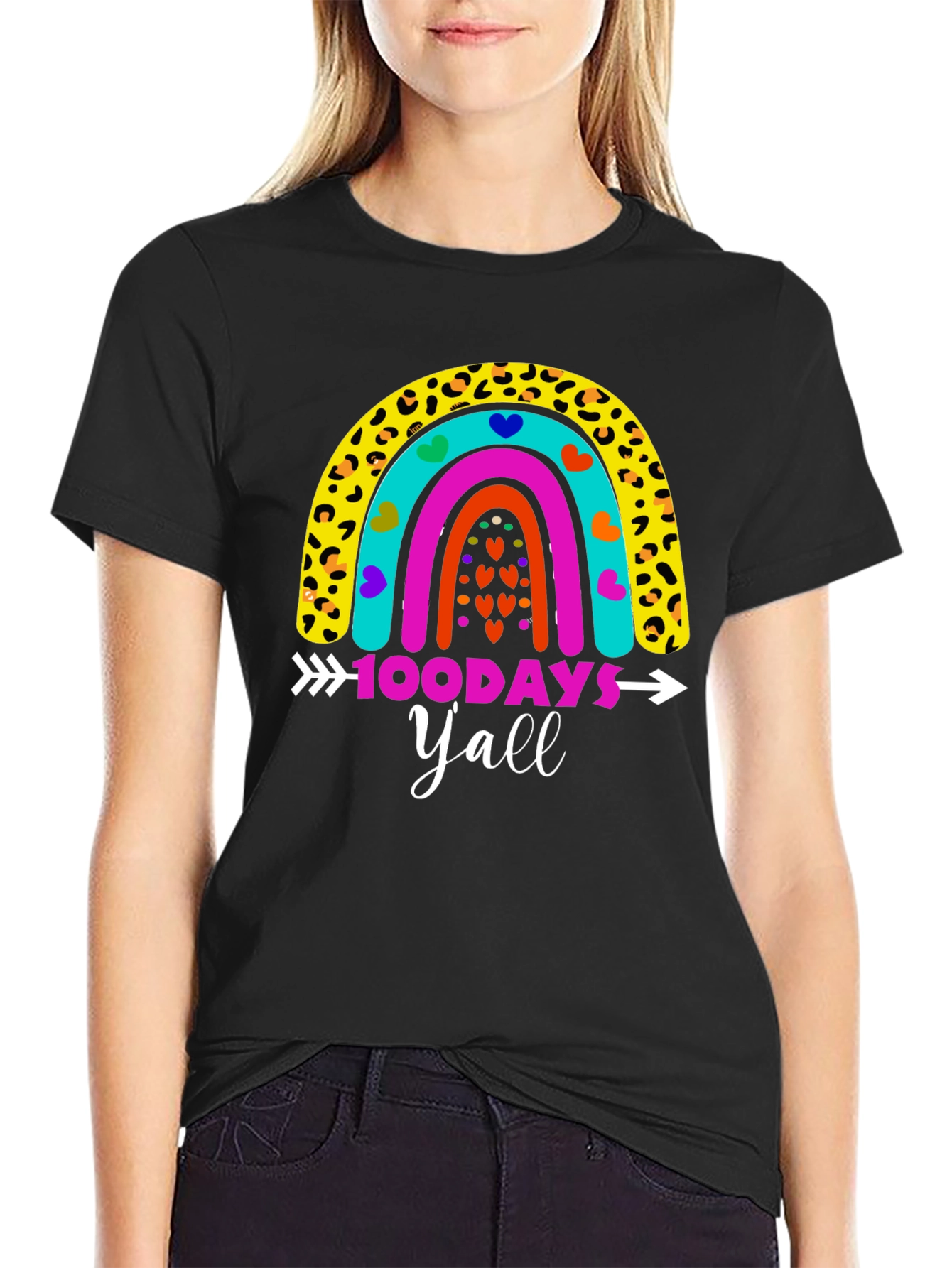 100 Days Yall Rainbow Graphic Tee