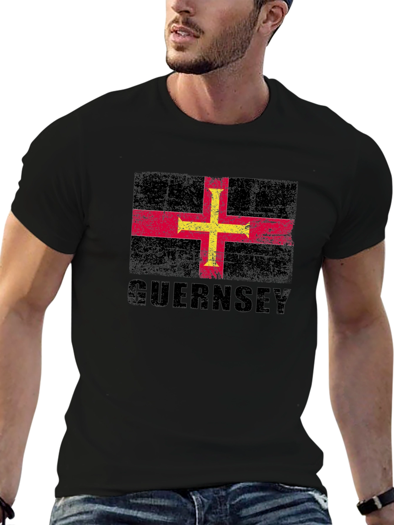 Guernsey Flag T-Shirt - Distressed Design