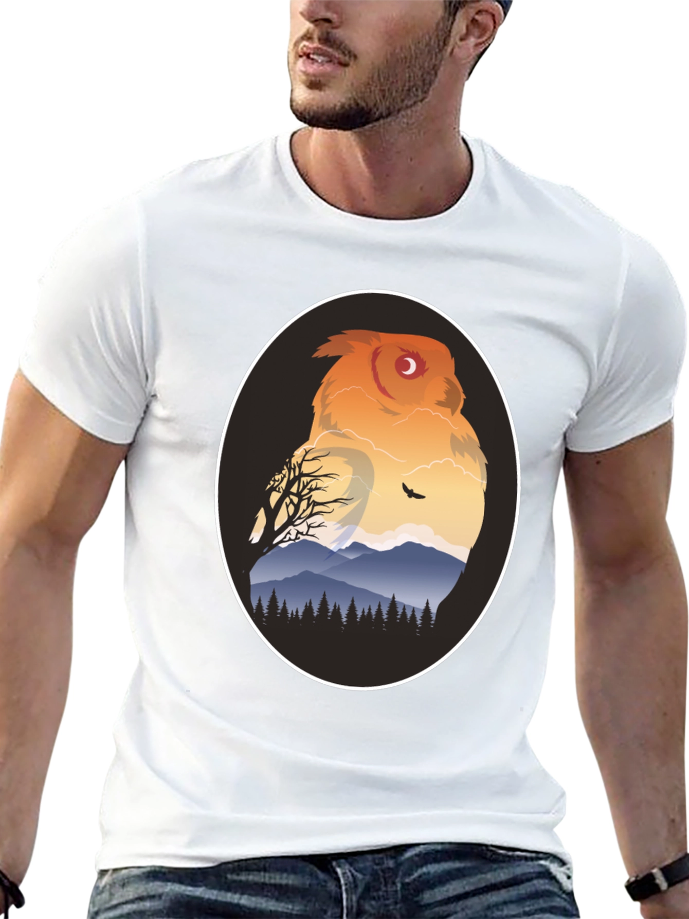 Owl Mountain Graphic Tee - Nature Inspired Black T-Shirt